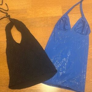 Black Halter Top & Shiny Blue Slip Tank Duo